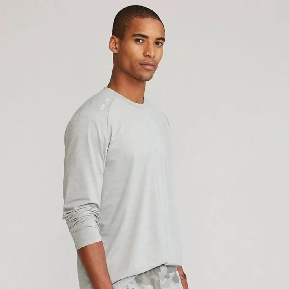 RLX Ralph Lauren XL Classic Fit Mesh T Shirt Long Sleeve Heather Gray GUC